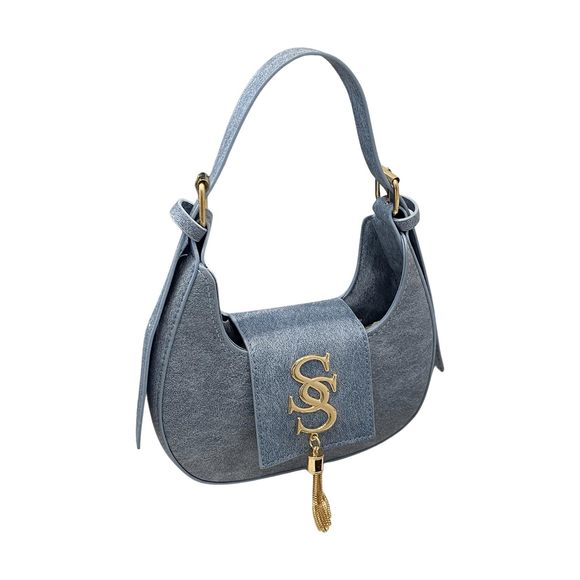 Metal Letter Decor Fringe Clutch Shoulder Bag Top Handle Flap Leather :'D - Picture 1 of 6